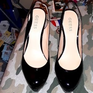 SIZE 9 GUESS SLING BACK BLACK HIGH HEELS NRMINT CONDITION